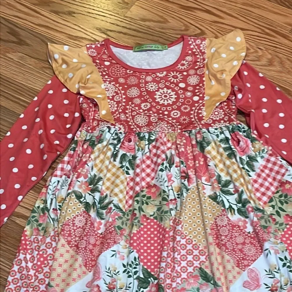 Millie Loves Lily Dress, coral sage yellow, 8